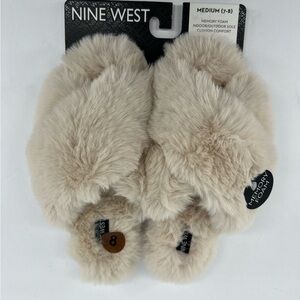 Nine West Beige Faux Fur Slippers